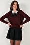 Premium Regular Fit Shirt Collar Soft-Textured Bow Detail Stone-Embellished Sweater SWEATER 680KZ0003 - 5