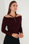 Premium Fitted Fit Carmen Collar Rope Strap Detailed Knitwear Sweater Sweater 680Kz00076 - 5