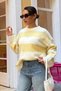 Yellow Crew Neck Striped Knitwear Women's Sweater Mg2472 - 7