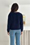 Navy Blue Gold Button Detailed Soft Knitwear Cardigan - Standard Size - 5
