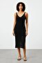 Openwork Slit Low-Cut Strap Long Women's Knitwear 100% Cotton Beach Dress - 3