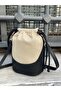 Black Women's Linen Mini Drawstring Hand and Shoulder Bag