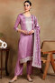 Lavender Silk Blend Machine Woven Straight Suit Set with Dupatta - 3