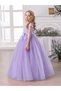 Girl Floral Lace Bow Detail Mesh Maxi Party Dress - 2