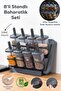 1124 8-Piece Countertop Hanging Stand Adhesive Spice Rack Set with Slide and Spoon Lid and Label - 2