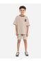 Boys Beige Printed Neckline T-Shirt and Shorts Set - 5