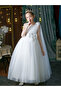 White Embellished Bow Detail Mesh Party Dress - 3