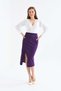 Women's Purple High Waist Midi Knitted Skirt with Belt and Slit Detail - 6
