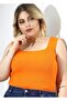 Neon orange pool-neck plus size compatible (38-48) knitwear Ribbed Knit blouse