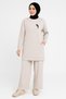 Women's Beige Hijab Clothing Stylish Elegant Bird Stone Detailed and Crew Necktunic & Pants Two Piece Set - 5