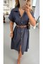 Buttoned Belt Detail Navy Blue Tencel Denim Dress - 2