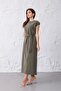 Modal Fabric Belt Detailed Midi Length Dress – Khaki - 5