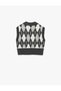 Sleeveless Diamond Patterned Jacquard Polo Neck Knitwear Sweater - 2
