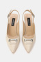 Women Beige Patent Leather Genuine Leather Number 34-35-41 Medium Heel Buckle Back Open Shoes - 3