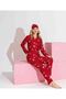 Mother-Daughter -Winter Suede Red Deer Pattern Front Button Pajamas Set - 2
