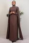 Evening Dress with Stone Sleeves and Cape Rose Brown - 3