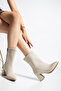 Women's Boots Beige Thick Heeled Stretch Boots - 3