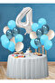 4 Years Old Ocean Themed Birthday Set Chrome Blue Light Blue White Balloons Silver Foil Number