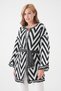 Women's Knitwear Fabric Zigzag Patterned Belted Design Black and White Knitwear Cardigan 3201