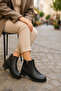 Black Zippered Short Heeled Women's Boots Stylish Design and Comfortable Daily and Office Water Resistant Non-Slip Tab - 3