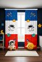 Blue Red Space and Little Astronaut Patterned Children's Baby Room Background Curtain (Single Wing Pricing) - 3