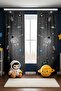 Gray Space Small Astronaut Patterned Children's Baby Room Background Curtain (Single Wing Pricing)