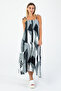 Women's Summer Black Gray Geometric Patterned Strap Long Maxi Dress – Casual and Beach