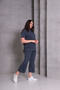 Women's Plus Size Smoked, Stitching Detail Side Slit Blouse, Front Trim Stitching Capri, 2 Piece Set 65N39071 - 4