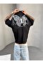 Butterfly Printed Black Oversize T-Shirt - 3