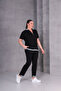 Women's Plus Size Black, Ribbed Collar and Hemline Blouse, Ribbed Pocket Pants, 2 Piece Set 65N39065 - 4