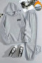 Unisex Weedyprinted Hooded Gray Tracksuit Set - Winter Embossed Fabric