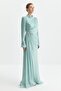 Draped Evening Dress Mint with Stone Accessories - 3