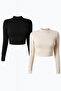 Women's 2-Piece Ribbed Turtleneck Knitted Camisole Long Sleeve Crop Blouse