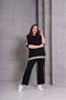 Women's Plus Size Black, White Stripe Detail Crew Neck Blouse, Ankle Length Bottoming, 2Li Set 65N39068 - 6