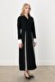 V Neck Brooch Belted Dress Black