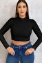 Women's 2-Piece Ribbed Turtleneck Knitted Camisole Long Sleeve Crop Blouse - 2