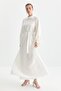 Balloon Sleeve Belted Brode Dress Ecru - 3
