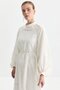 Balloon Sleeve Belted Brode Dress Ecru - 2