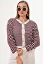 Women's Stripe Patterned Metal Buttoned Knitwear Knitted Cardigan 255210 - - 3