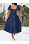 Women's 2024 Summer Square Neck Short Puff Sleeve Solid Color High Waist Casual Smocked Flowy - 4