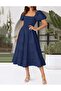 Women's 2024 Summer Square Neck Short Puff Sleeve Solid Color High Waist Casual Smocked Flowy - 3