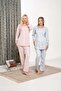 Women's Blue Shawl Collar Special Design Lace Winter Cotton Maternity Maternity Dressing Gown Pajama Set Set - 4