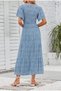 Women's 2023 Summer Casual Floral Print Short Flutter Sleeve Crew Neck Smocked High Waist Flo - 8