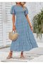 Women's 2023 Summer Casual Floral Print Short Flutter Sleeve Crew Neck Smocked High Waist Flo - 3