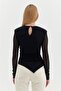 Asymmetrical Cut Sleeves Tulle Detail Side Gathered Blouse - 4