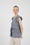 Gray V-Neck Button Ruffle Sleeve Blouse 8052A - 4