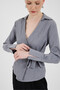 Gray Front Tie Detailed Long Sleeve Blouse 8019A - 4