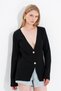 Women's Black 2 Button V Neck Sleeve Slit Loose Knitwear Cardigan - 5