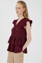 Burgundy V-Neck Buttoned Ruffle Sleeve Blouse 8052A - 2