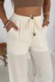 Elastic Waist Wide Leg Trousers Ecru - 6
